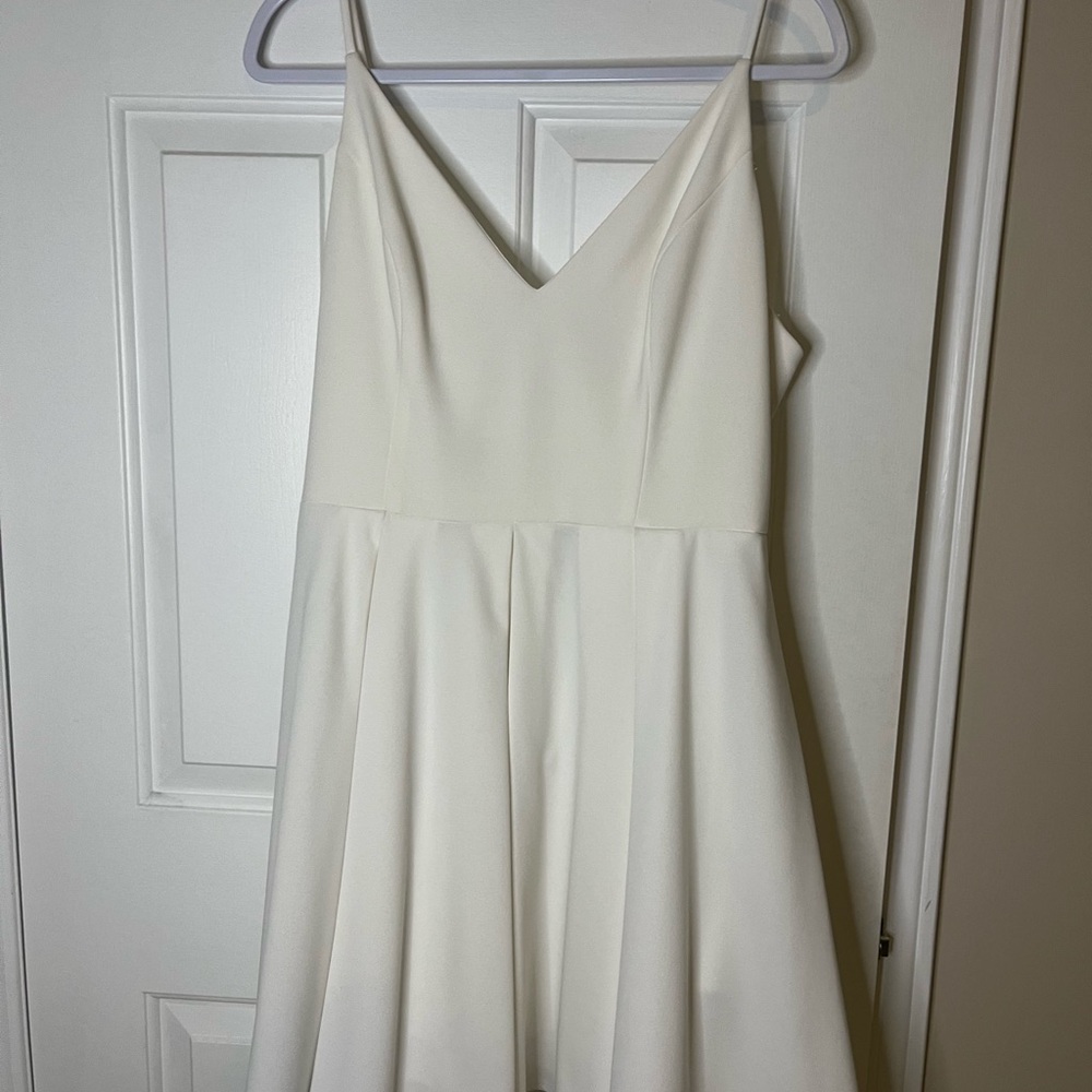 David's Bridal Cream A-Line Spaghetti Strap Fit and Flare Dress